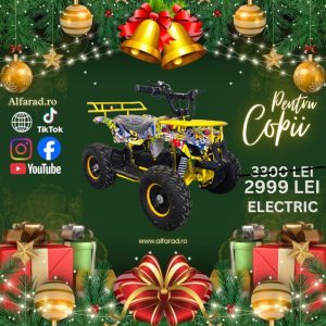 Mini-ATV Quad 1000W 48V Electric Roti 6 inch Ultra gratare balon mare galben grafitti