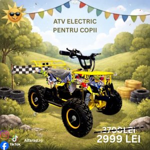 Mini-ATV Quad 1000W 48V Electric Roti 6 inch Ultra gratare balon mare galben grafitti