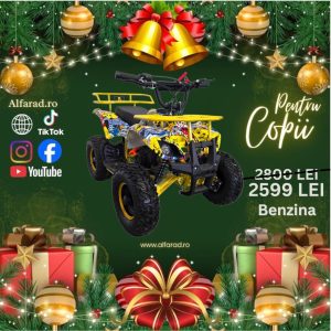 ATV Copii 49cc Ultra Hummer demaror automat 6” galben grafitti balon mare