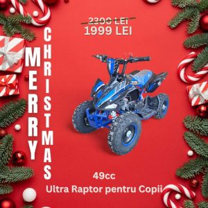 ATV copii, 49cc, Ultra Motocross, Raptor, demaror, automata-1, 6inch, 2 timpi, albastru