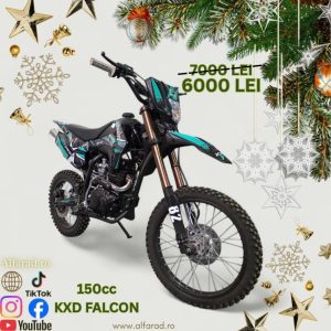 Cross 150cc de la KXD Pro Germany – 613 Falcon, Motor in 4 timpi, Pornire electrica si kickstart, Cutie de viteza manuala in 5 trepte, Roti 19-16, Turcoaz