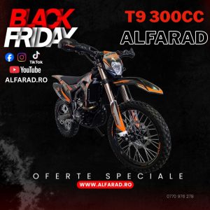 Cross 300cc, Alfarad T9, Pornire la buton si kickstart, Cutie de viteza în 5 trepte, Roti 21/18,  Far LED, Portocaliu