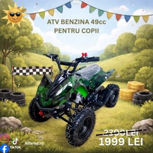 ATV copii, 49cc, KXD Pro Germany, Raptor, demaror, automata-1, 6inch, 2 timpi, Verde Militar