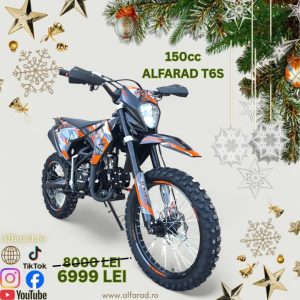 Cross 150cc, Alfarad T6S, far LED, pornire la buton si kickstart, cutie de viteza în 4 trepte, roti 19-16, Portocaliu