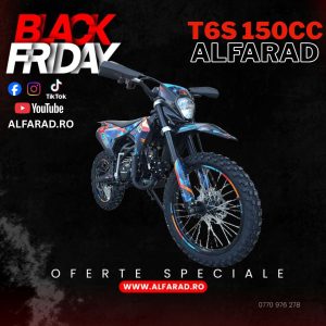 Cross 150cc, Alfarad T6S, far LED, pornire la buton si kickstart, cutie de viteza în 4 trepte, roti 19-16, Albastru-Portocaliu
